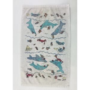 Vintage Hand Towel IMPERIAL Dolphins Ocean Cotton USA Sea Waves 1999 Mills Fish